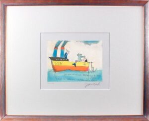 Janosch - WIR LIEBTEN UNS AUF EINEM SCHIFF - original Radierung handsigniert-sil...