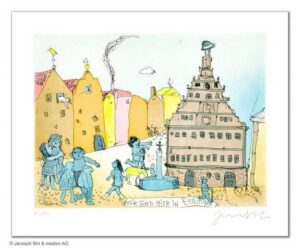 Janosch - WIR SIND HIER IN ESSLINGEN - original Radierung handsigniert - ohne Ra...