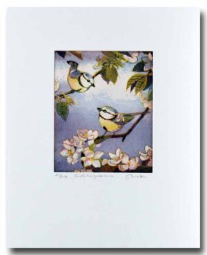 Jutta Votteler - Frühlingsbesuch - Original Farb-Radierung - limitiert und hands...