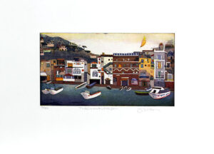 Jutta Votteler - Träumender Hafen - Original Farb-Radierung - limitiert und hand...