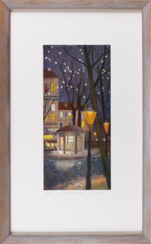 Jutta Votteler - Winterabend- Original Farb-Radierung - limitiert und handsignie...