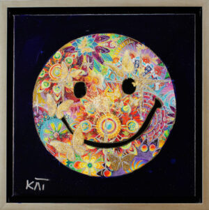 Kat Lassen - BE HAPPY SMILEY BLUE - Original Mischtechnik - handsigniertes Unika...