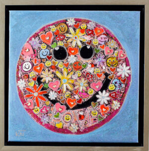 Kat Lassen - BE HAPPY SMILEY FLOWER PINK - Original Mischtechnik - handsignierte...
