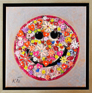 Kat Lassen - BE HAPPY SMILEY PINK - Original Mischtechnik - handsigniertes Unika...