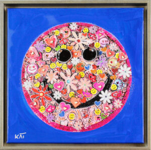 Kat Lassen - BE HAPPY SMILEY PINK ROYAL - Original Mischtechnik - handsigniertes...