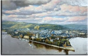 Koblenz Deutsches Eck  A. Baecker als Leinwandbild-40 x 60 cm