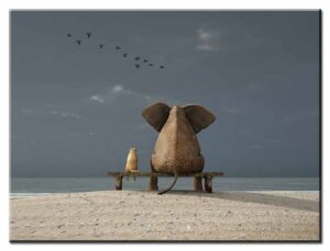 Modernes Leinwandbild - Beste Freunde - Elefant und Hund
