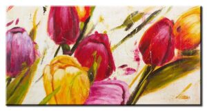 Modernes Leinwandbild - Bunte Tulpen-60 x 120 cm