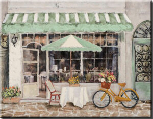 Modernes Leinwandbild - Französisches Straßencafé - handüberarbeitete Mischtechn...