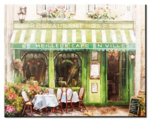 Modernes Leinwandbild - Le Meilleur Café En Ville - handüberarbeitete Mischtechn...