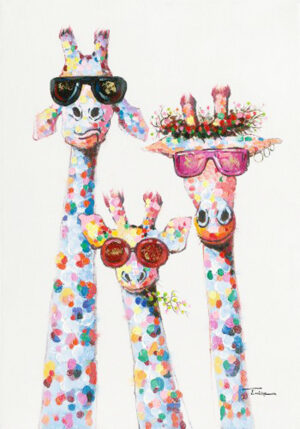 Modernes Leinwandbild - Lustige Giraffen Freunde - handüberarbeitete Mischtechni...