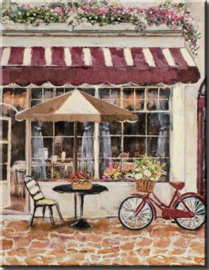 Modernes Leinwandbild - Nachmittags im Bistro - handüberarbeitete Mischtechnik