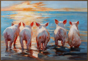 Modernes Leinwandbild - Pig's Sunset - handüberarbeitete Mischtechnik