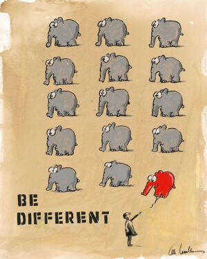 Otto Waalkes - BE DIFFERENT - BANKSY - ORIGINAL PIGMENTGRAFIK AUF LEINWAND