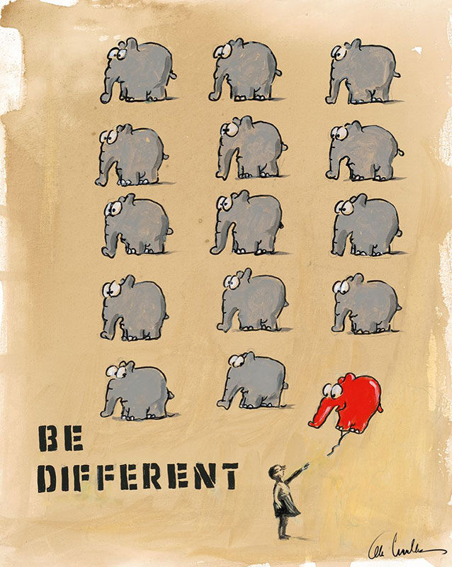 Otto Waalkes - BE DIFFERENT - BANKSY - ORIGINAL PIGMENTGRAFIK AUF LEINWAND