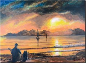 Otto Waalkes - BEACH BOYS IN THE SUNSET - ORIGINAL PIGMENTGRAFIK AUF LEINWAND