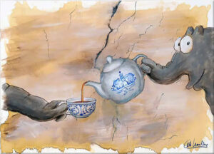 Otto Waalkes Bilder - CREATION OF OSTFRIESENTEE - ORIGINAL PIGMENTGRAFIK AUF LEI...