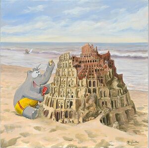 Otto Waalkes Bilder - TURMBAU von Bärbel - original Pigmentgrafik auf Leinwand