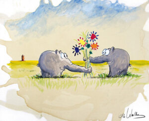 Otto Waalkes - STATT BLUMEN - ORIGINAL PIGMENTGRAFIK AUF LEINWAND