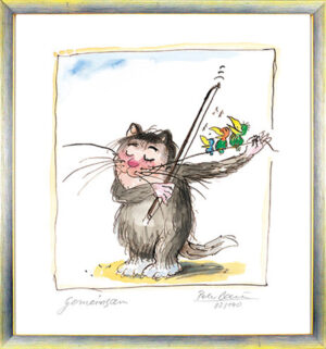 Peter Bauer - GEMEINSAM - Katzen - original Pigmentgrafik handsigniert