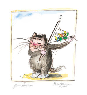 Peter Bauer - GEMEINSAM - Katzen - original Pigmentgrafik handsigniert