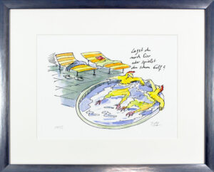 Peter Gaymann  - LEGST DU NOCH EIER - Original Pigmentgrafik handsigniert