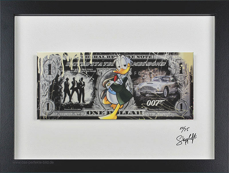 SKYYLOFT - James Bond II Dollar - Bild mit Museumsglas und Bilderrahmen