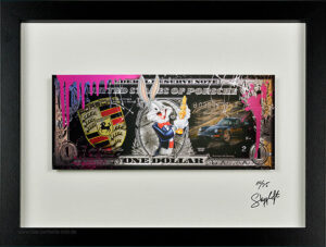 SKYYLOFT - Porsche Bugs Bunny Dollar - Bild mit Museumsglas und Bilderrahmen