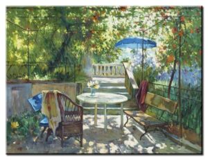 Totti Moreno - Besuch auf der Sommerterrasse-30 x 40 cm