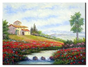 Totti Moreno - Landhaus mit Mohnwiese-50 x 70 cm