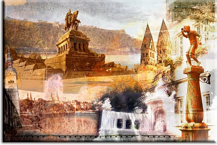 Koblenz-Collage Sepia als Leinwandbild-60 x 90 cm