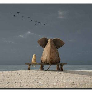 Modernes Leinwandbild - Beste Freunde - Elefant und Hund
