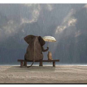 Modernes Leinwandbild - Beste Freunde - Elefant & Hund - Zusammen durch Wind und...