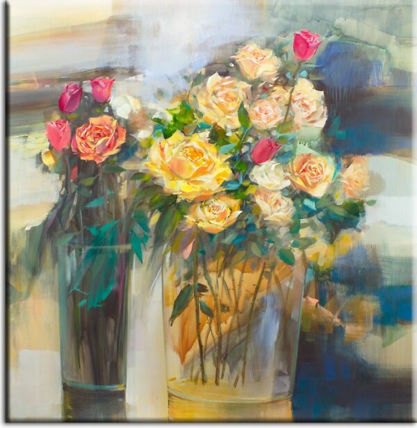 modernes Leinwandbild - Wilfried " frischer Rosenstrauß" -40 x 40 cm