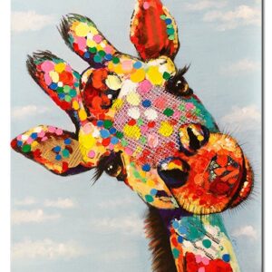 Modernes Leinwandbild - Bunte Giraffe - handüberarbeitete Mischtechnik
