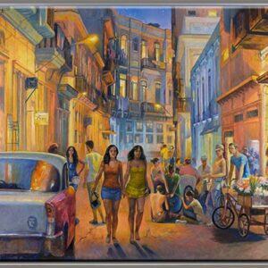 Diego Santos original Gemälde - Noche Cubana Iluminada - handgemalt