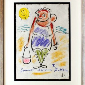 Helge Schneider - SOMMER SONNE KAKTUS original Kohlezeichnung auf Büttenpapier