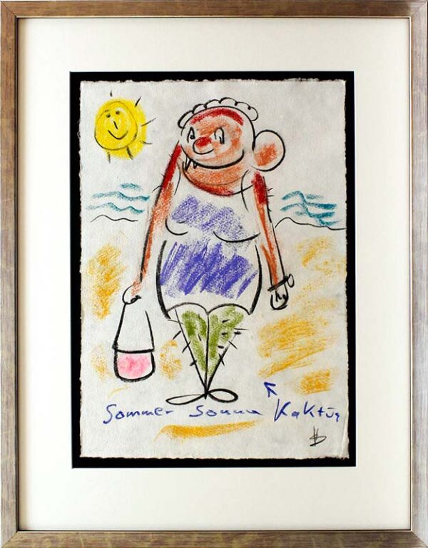Helge Schneider - SOMMER SONNE KAKTUS original Kohlezeichnung auf Büttenpapier