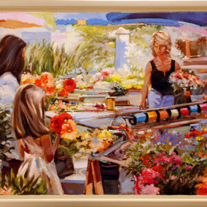 Henri Le Petit - Blumenmarkt - Originalgemälde auf Leinwand gerahmt