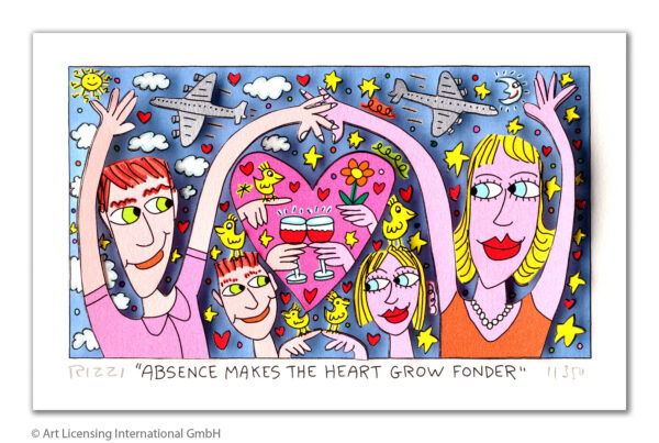 James Rizzi - ABSENCE MAKES THE HEART GROW FONDER - Original 3D Bild drucksignie...