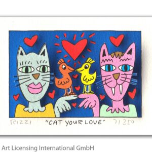 James Rizzi - CAT YOUR LOVE - Original 3D Bild drucksigniert - ohne Rahmen PP-No...