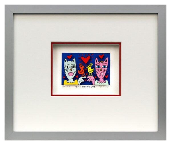 James Rizzi - CAT YOUR LOVE - Original 3D Bild drucksigniert-alurahmen-AP Exempl...