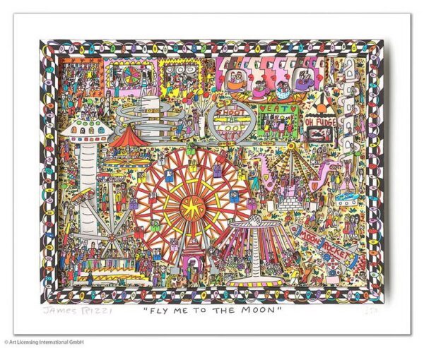 James Rizzi - Fly me to the moon - Original 3D Bild drucksigniert - ohne Rahmen ...