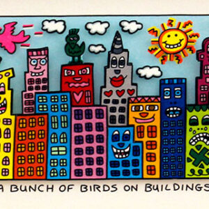 James Rizzi - A BUNCH OF BIRDS ON BUILDINGS  - Original 3D Bild drucksigniert