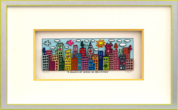 James Rizzi - A BUNCH OF BIRDS ON BUILDINGS  - Original 3D Bild drucksigniert