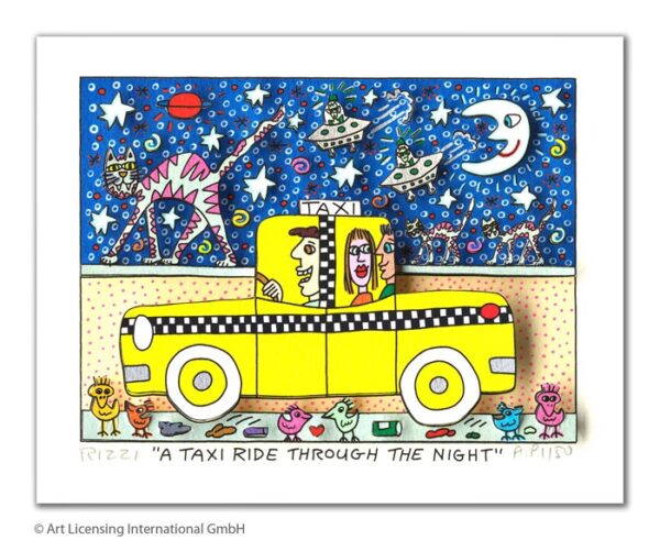 James Rizzi - A TAXI RIDE THROUGH THE NIGHT  - Original 3D Bild drucksigniert - ...