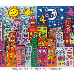 James Rizzi - DAY OR NIGHT MY CITY IS BRIGHT - Original 3D Bild drucksigniert