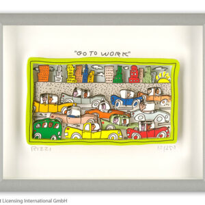 James Rizzi - GO TO WORK - Original 3D Bild drucksigniert