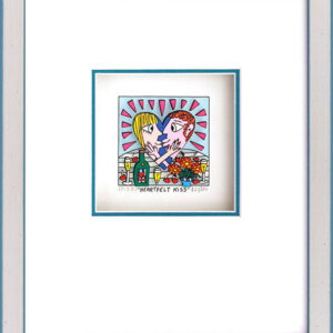 James Rizzi - HEARTFELT KISS  - Original 3D Bild drucksigniert-Silber-hellblau-A...