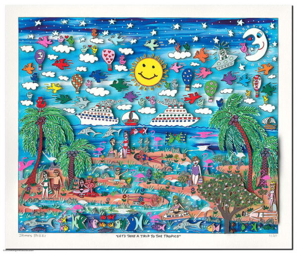 James Rizzi - LET´S TAKE A TRIP TO THE TROPICS - Original 3D Bild drucksigniert